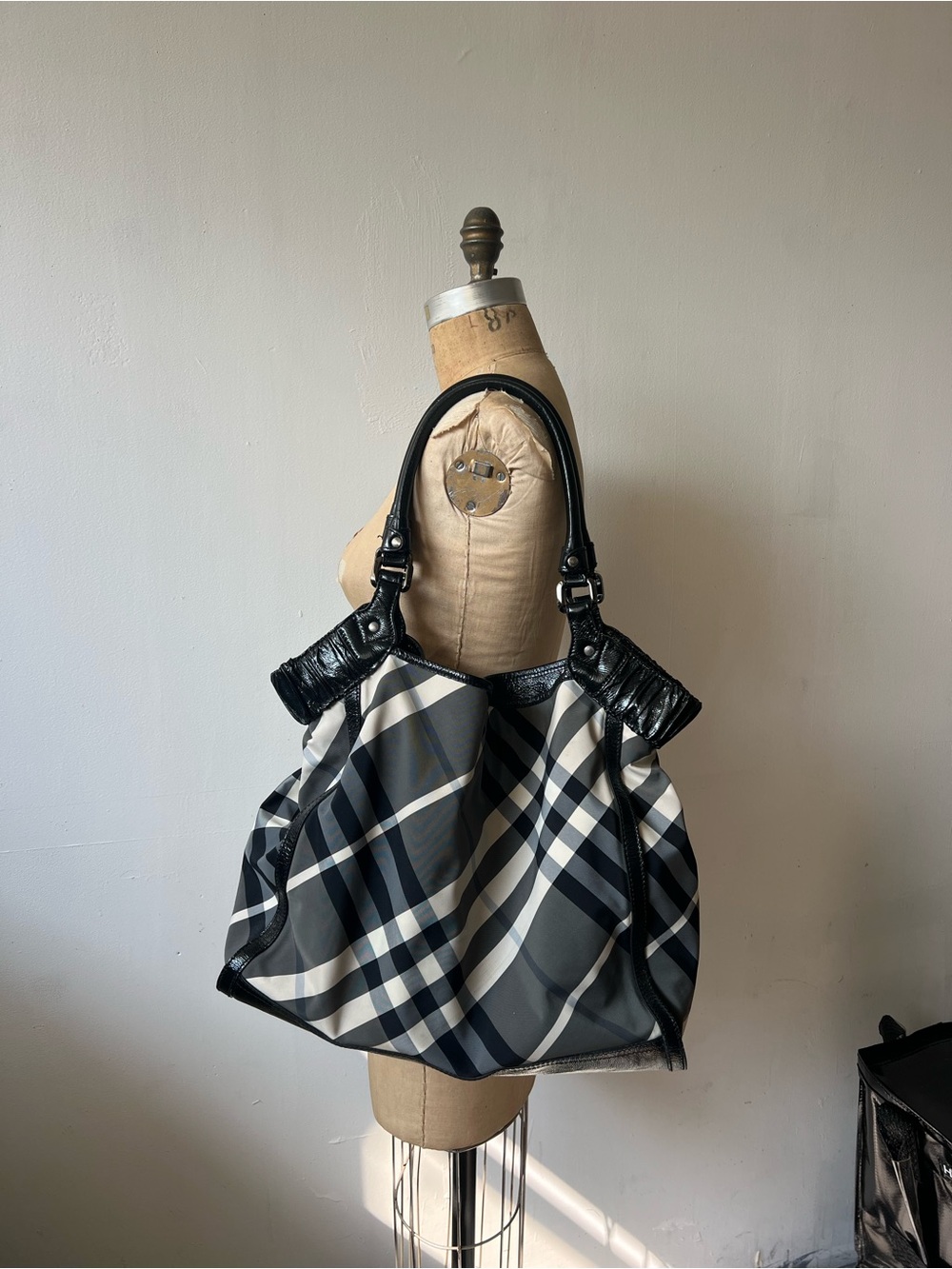 Burberry Black and Gray Plaid Shoulder Bag
